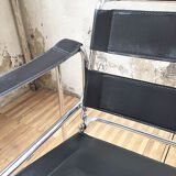 Bauhaus modernist leather chrome armchairs