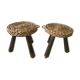 Paire de tabourets en bois et paille tressée