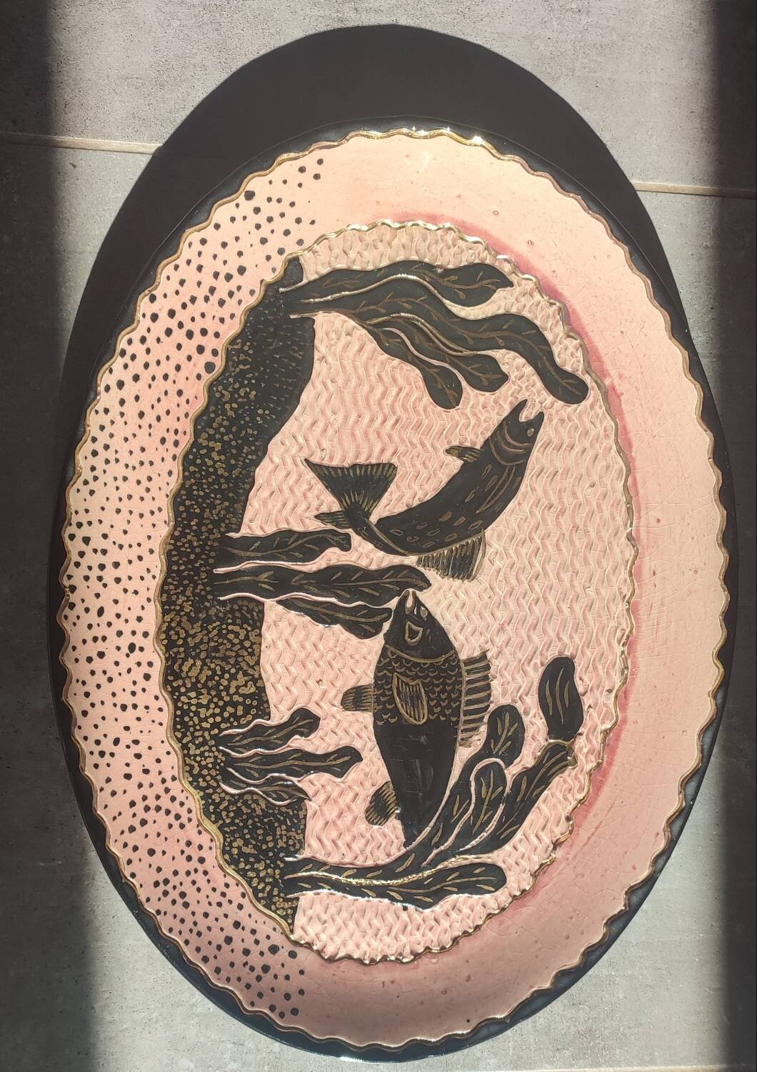 Large enamelled earthenware dish signed Tony Jaillet from the 1950s-60s.