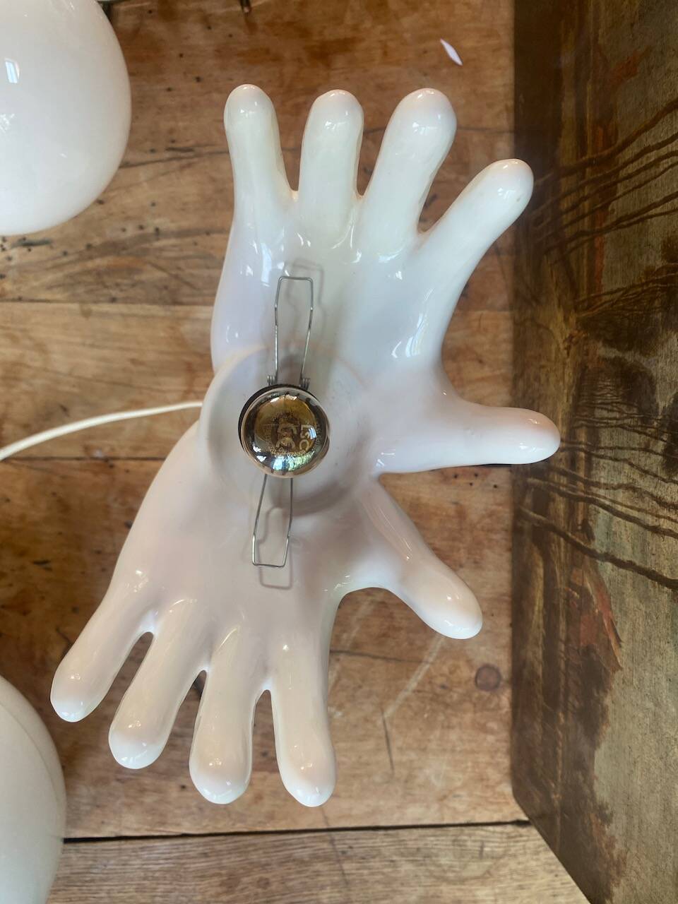 vintage ceramic and opaline hand lamp