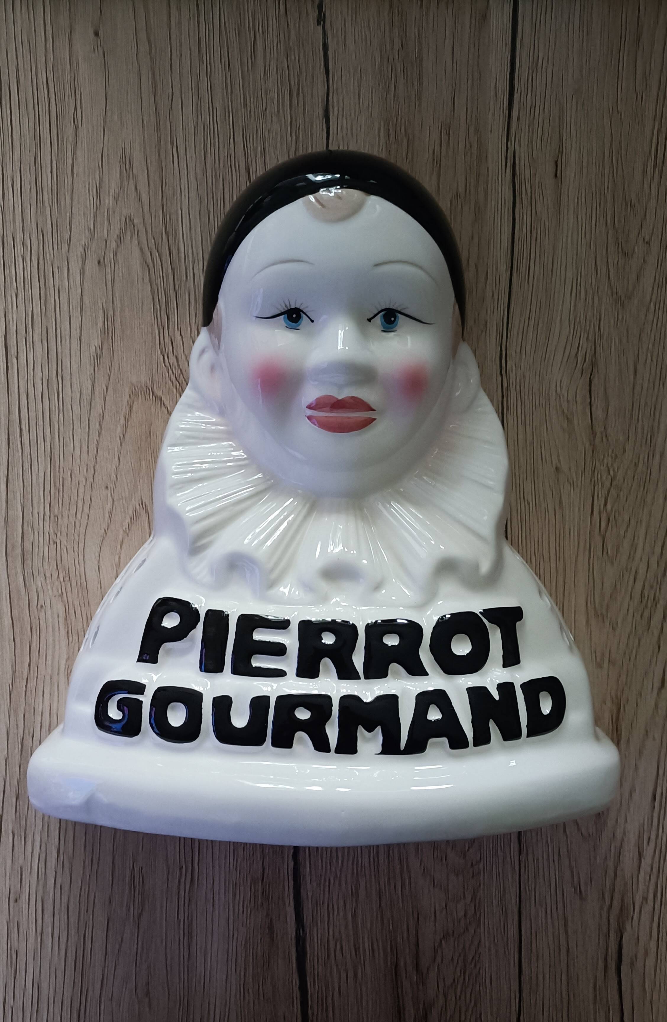 Advertising lollipop display with gourmet Pierrot bust in porcelain