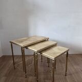 Nested tables in brass and marble, 1950.