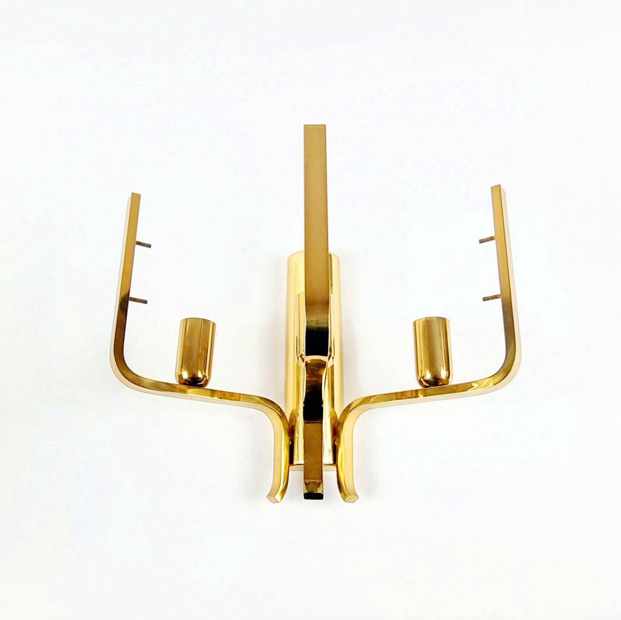 Pair Of Large Scandinavian Glass & Brass Leaf Wall Lights/Sconces By Carl Fagerlund, 1960s