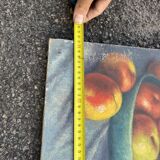 Antique painting Still life – apples, blue pottery and brass jug