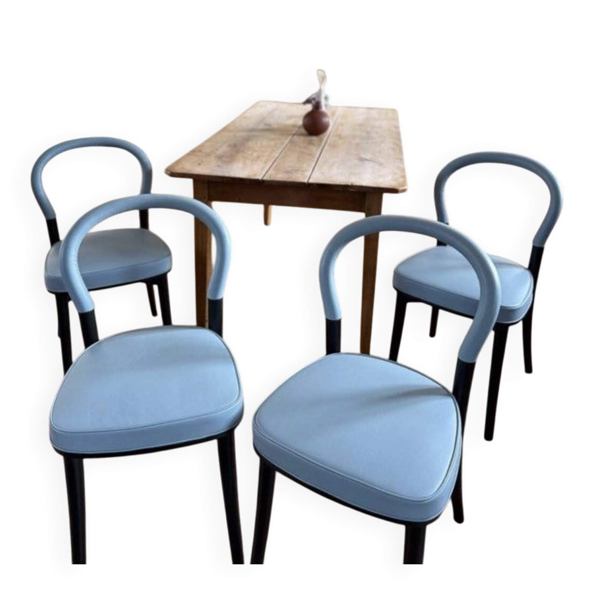 Set of 4 Göteborg chairs by Erik Gunnar Asplund for Cassina, blue leather.