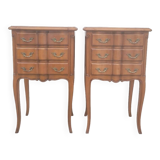 Pair of Louis xv style bedside tables in cherry wood, 3 drawers