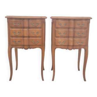 Pair of Louis xv style bedside tables in cherry wood, 3 drawers