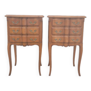 Pair of Louis xv style bedside tables in cherry wood, 3 drawers
