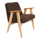 Fauteuil rétro en tissu en laine cacao, bois de hêtre naturel