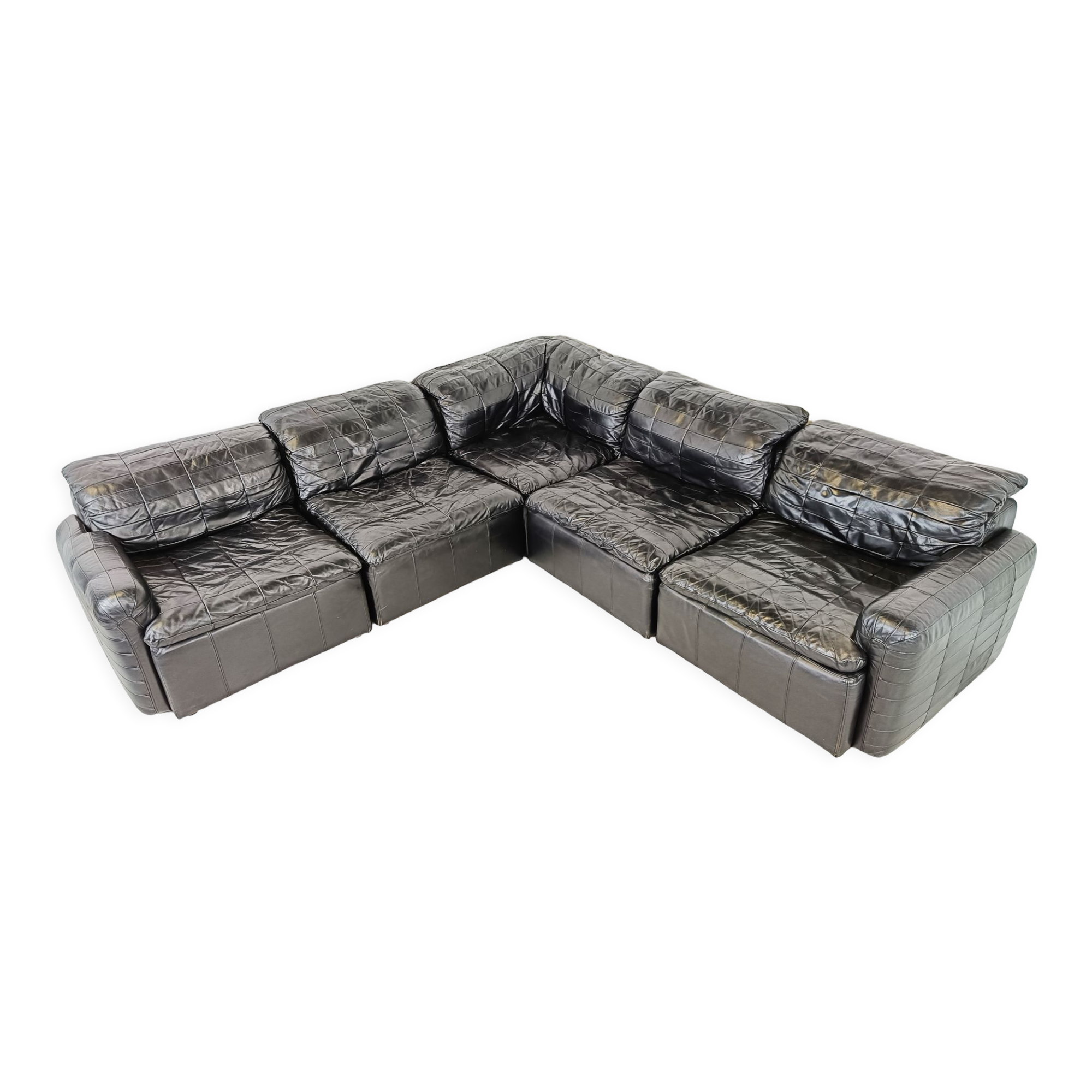 Canapé modulaire en cuir patchwork vintage, années 1970