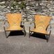 Pair of 2 atypical armchairs wood, chrome and leather vintage 1980