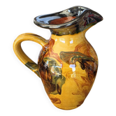 Large speckled vintage pitcher 21cm mixed clay enamelled in the Vallauris style