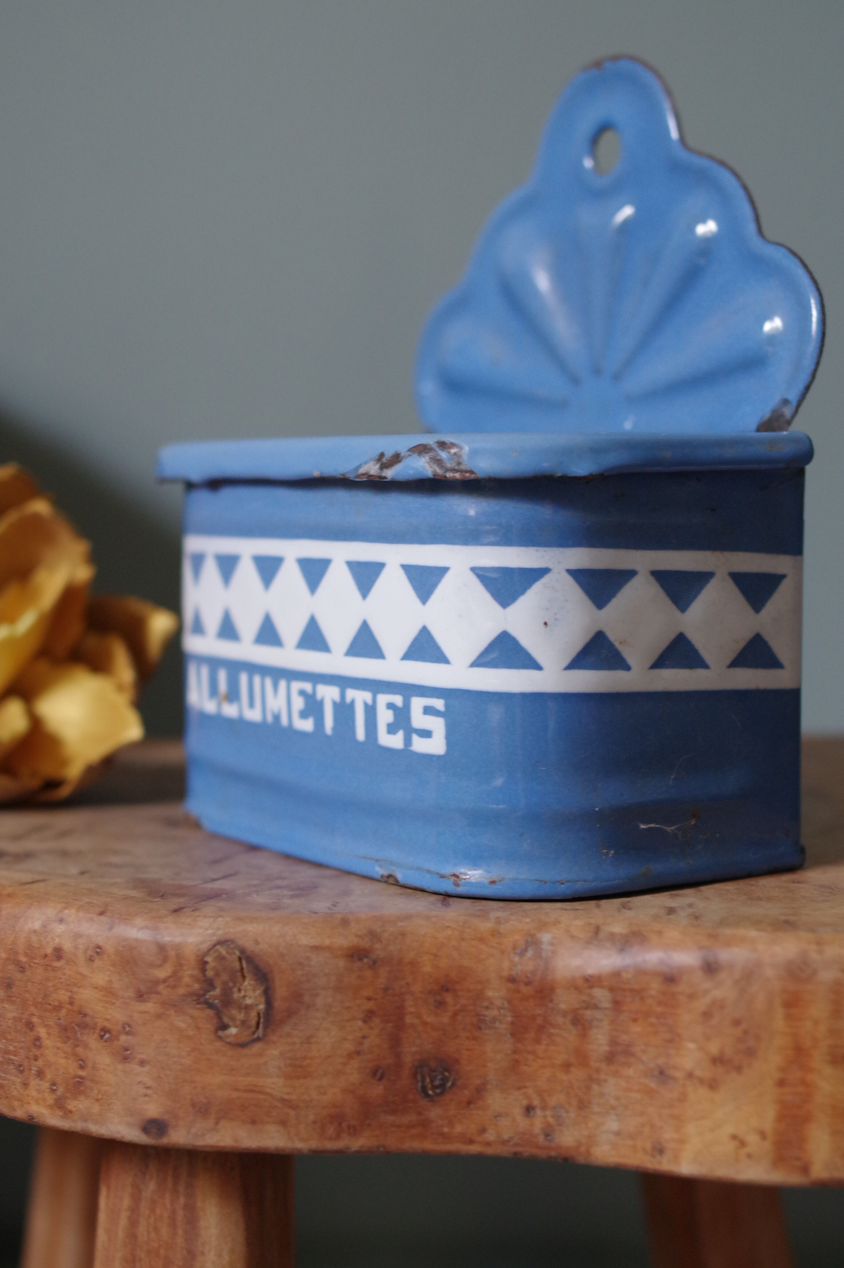 Blue matchbox - old blue enamel sheet box