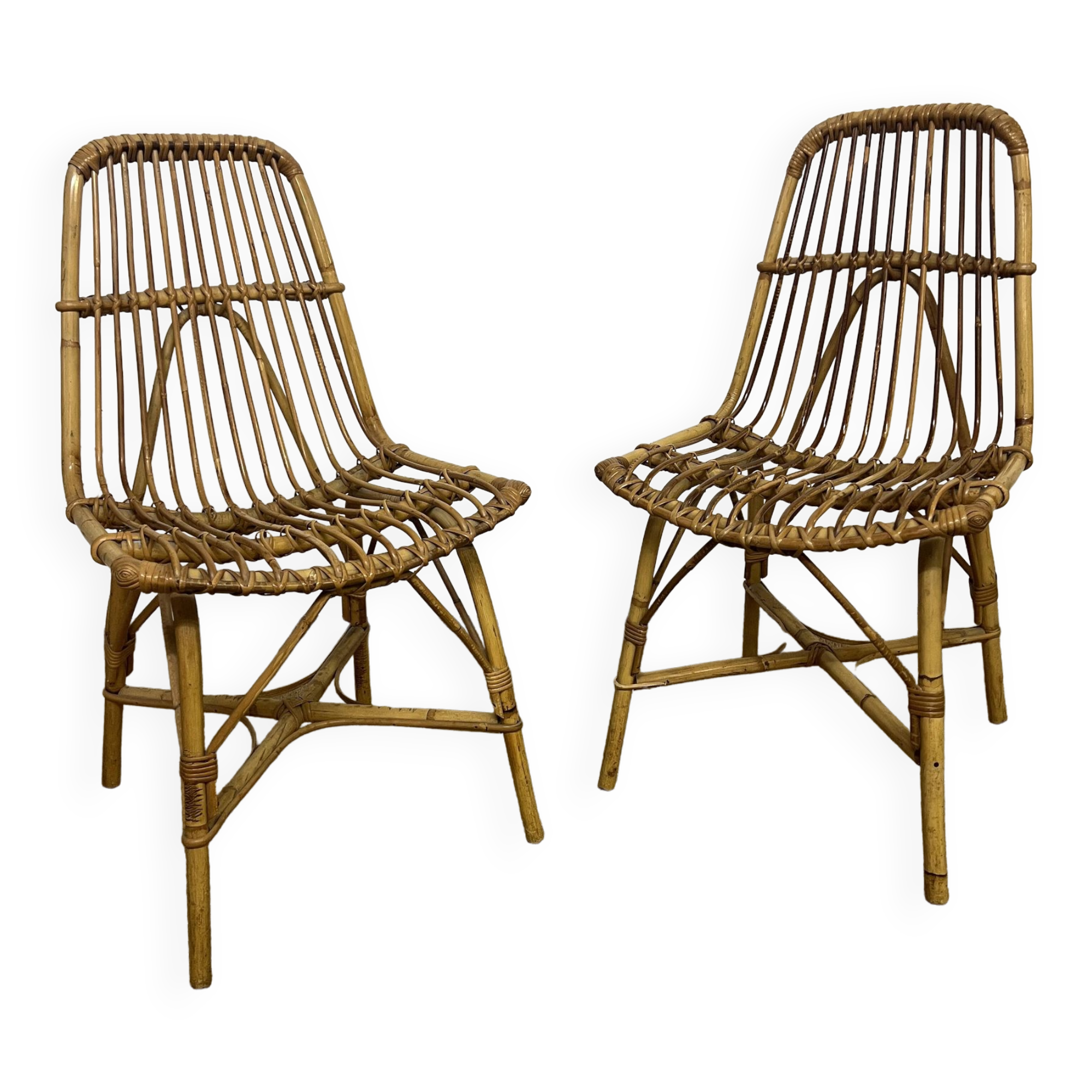 Paire de chaises en rotin & bambou