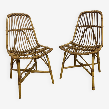 Pair of rattan & bamboo chairs
