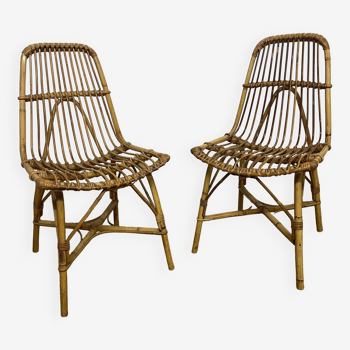 Paire de chaises en rotin & bambou