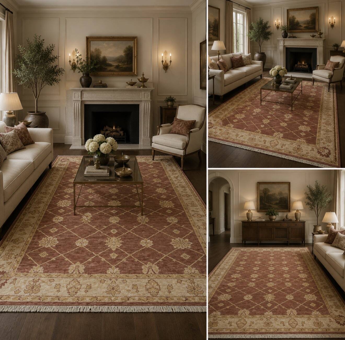 Indian Ziegler Rug, Large Rust Wool Handknotted Carpet, Livingroom Rug