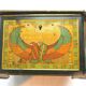 Octagonal sewing box with mirror, lithographed sheet: antique scene, 1900