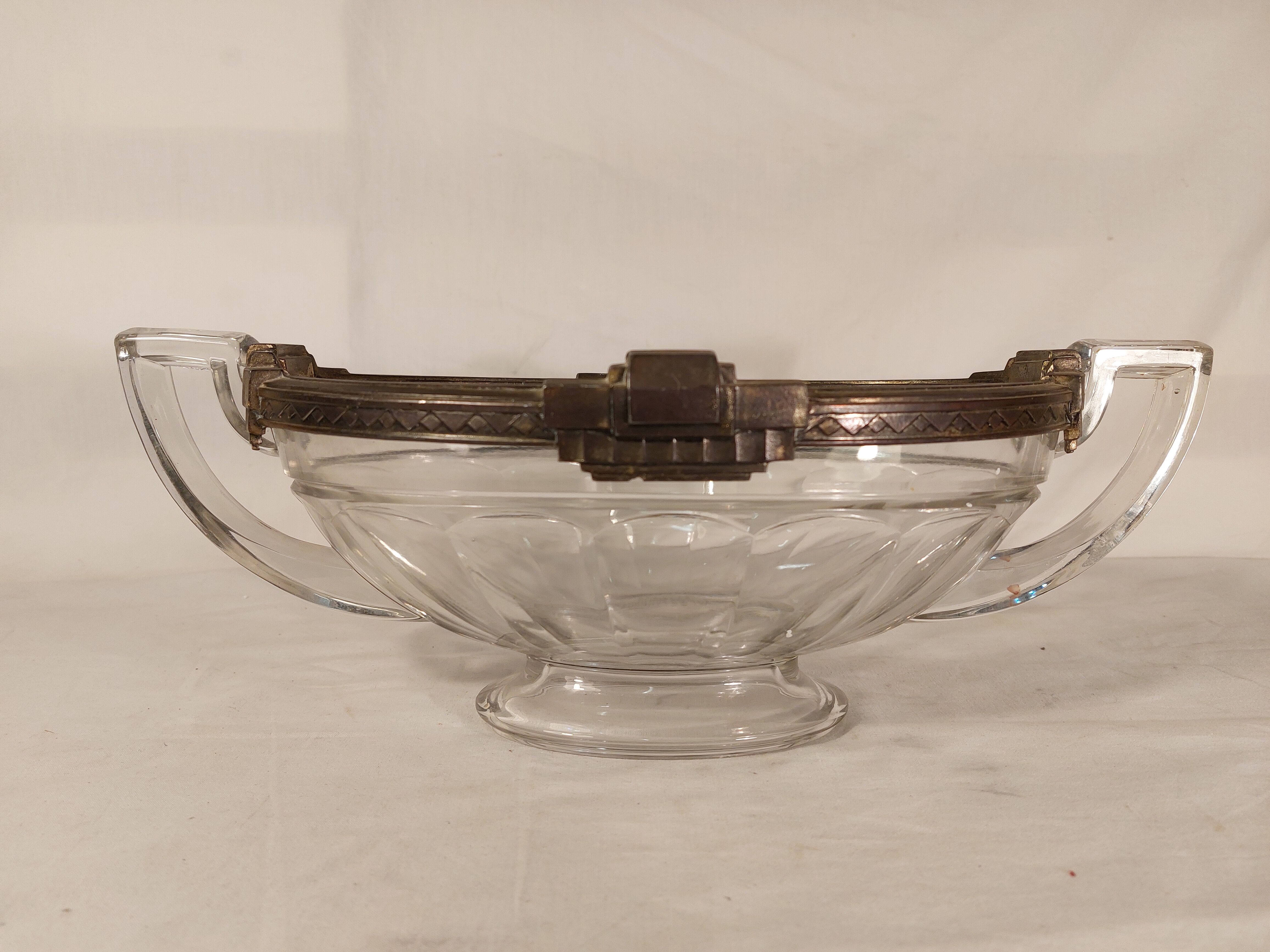 Oval cup with Art Deco handles "Noémie" - Cristal Val St Lambert Belgium