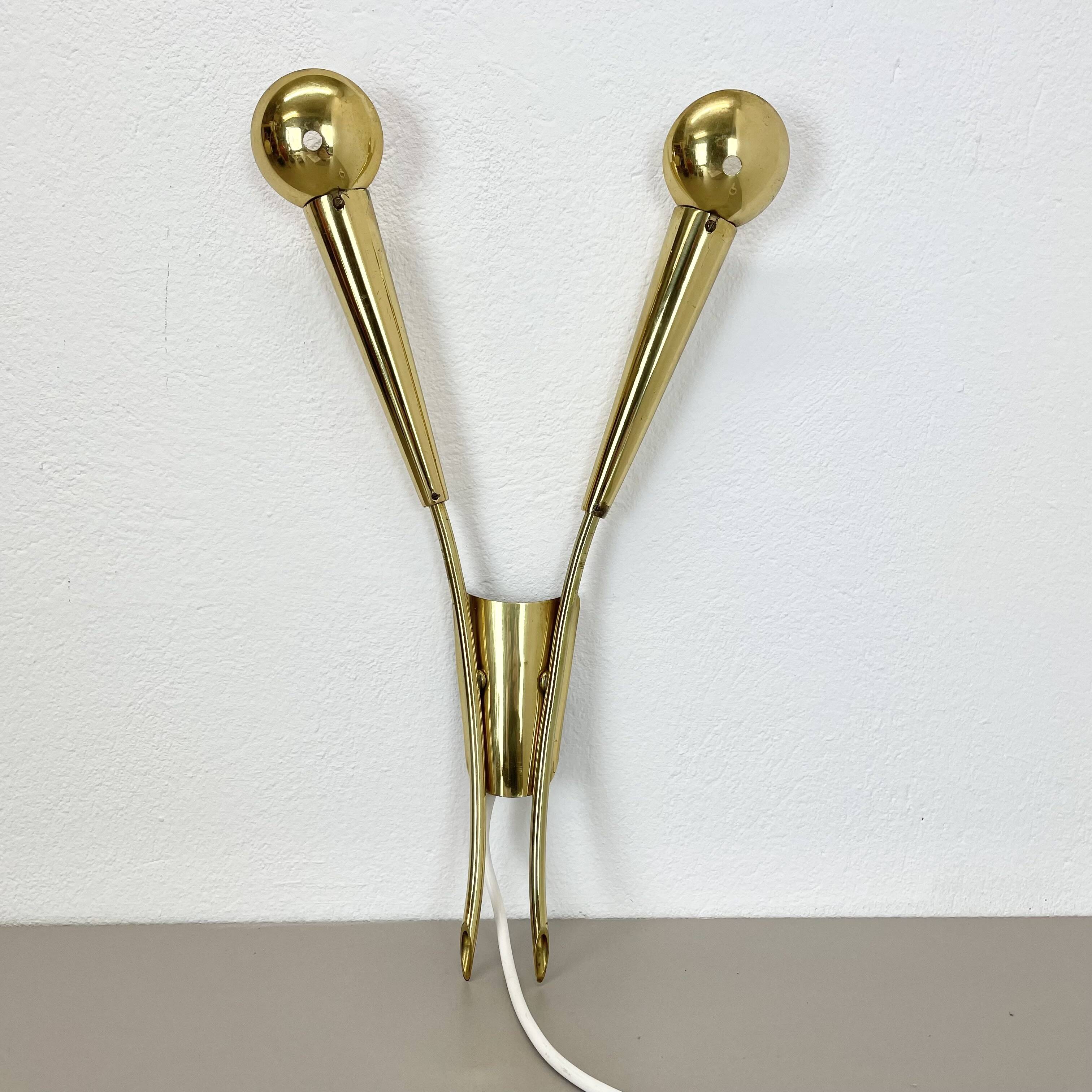 41cm Brass Stilnovo Style Theatre Wall Sconce Light, Italy 1950s