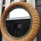 Vintage 70's circular wicker mirror