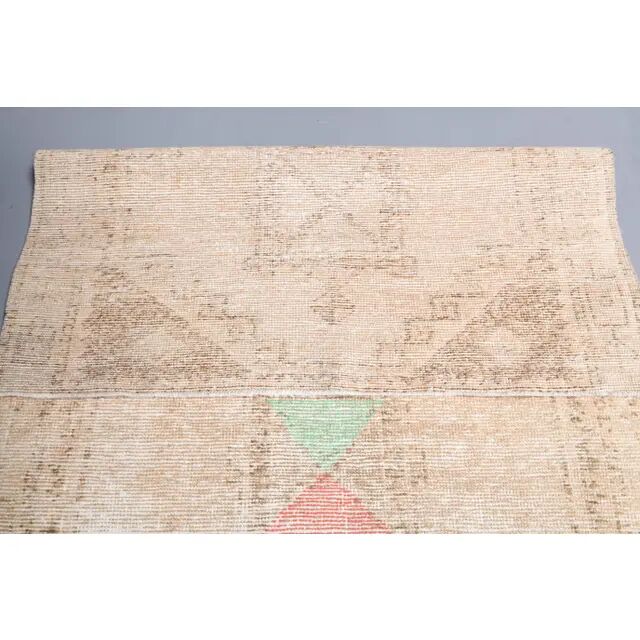 Vintage Turkish Hand-Knotted Wool Cotton Beige Runner Rug 111x305