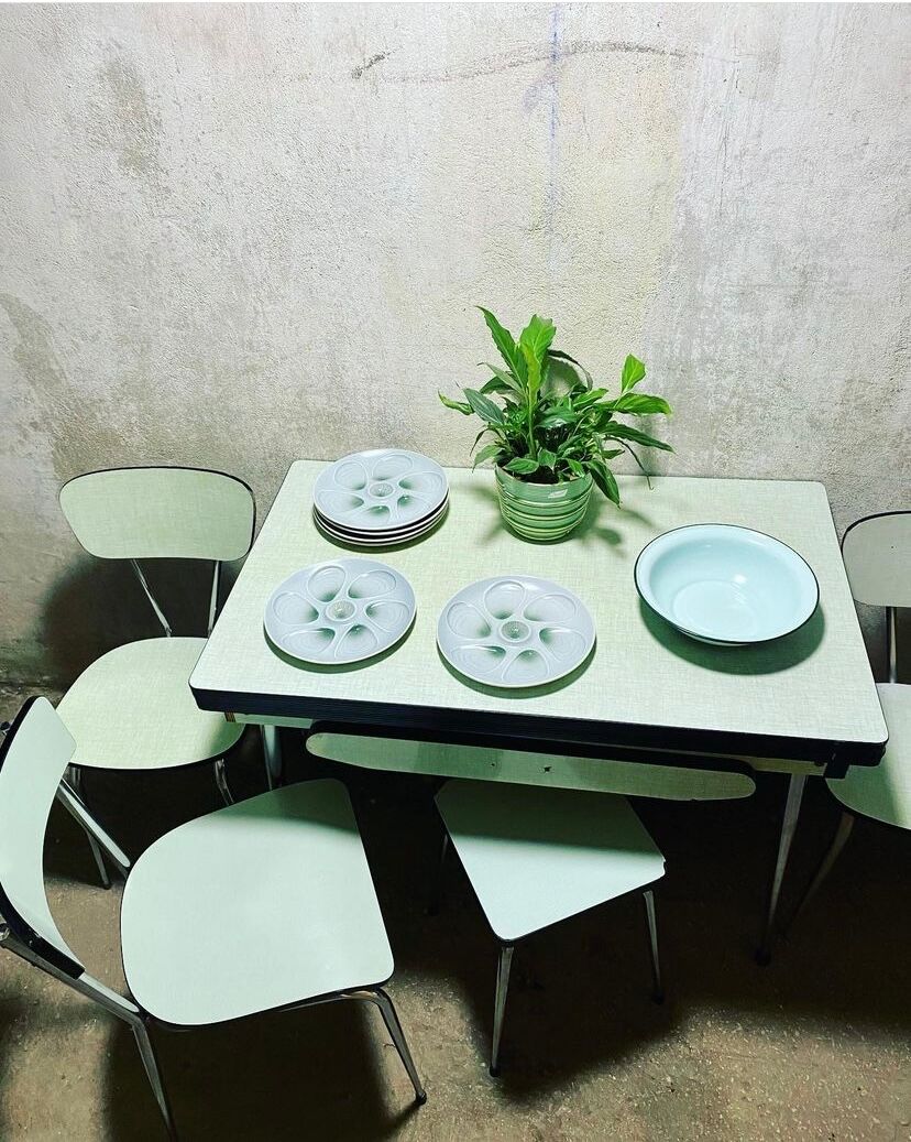 Salins factory oyster plates in water green colors