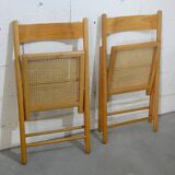 Pair of vintage folding chairs in solid beech, 1970s