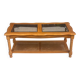 Vintage solid wood coffee table with glass and cane 100x50cm