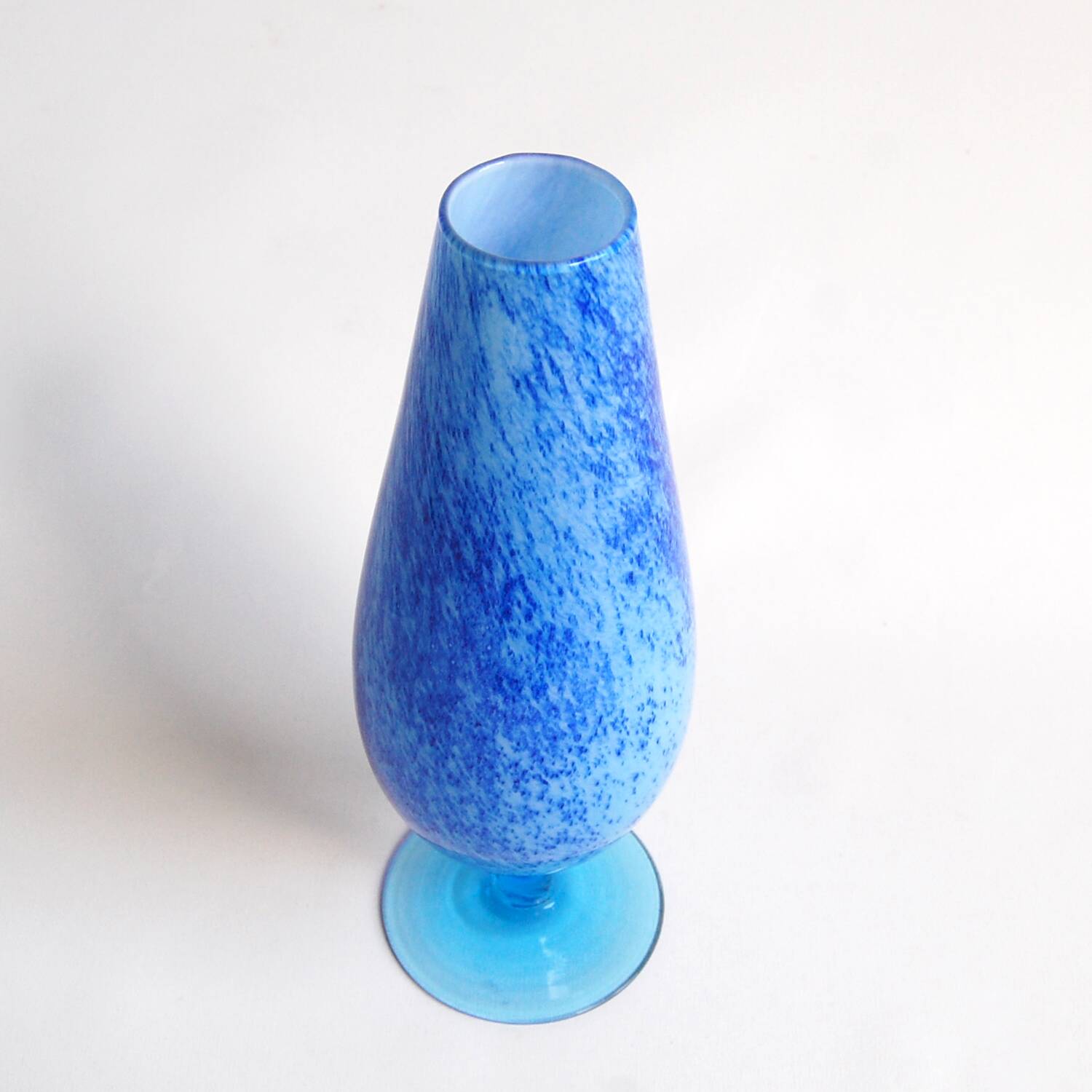 Vintage speckled blue glass vase, opaline.