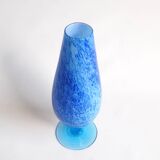 Vase vintage en verre coloré bleu moucheté, opaline