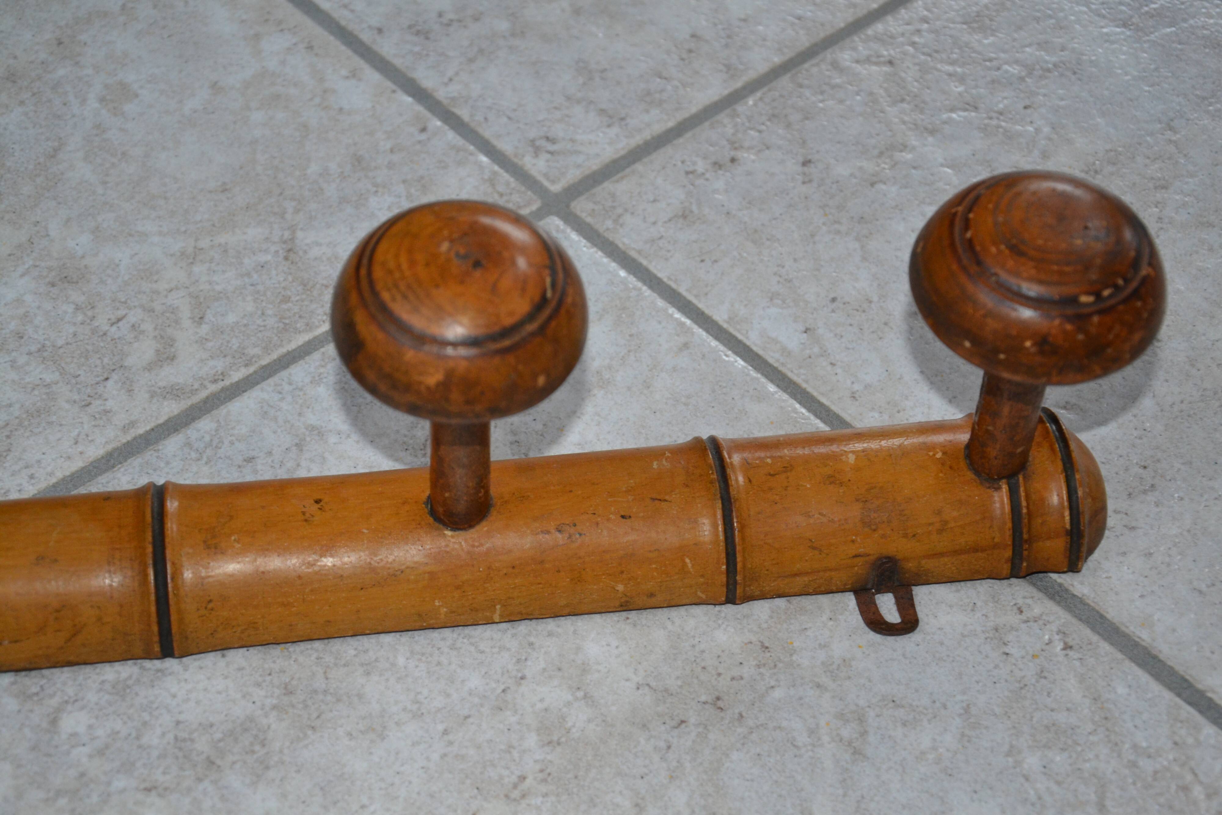 Antique turned wood coat rack imitation bamboo