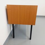 Vintage teak and black metal storage unit / chest on legs from the 70s