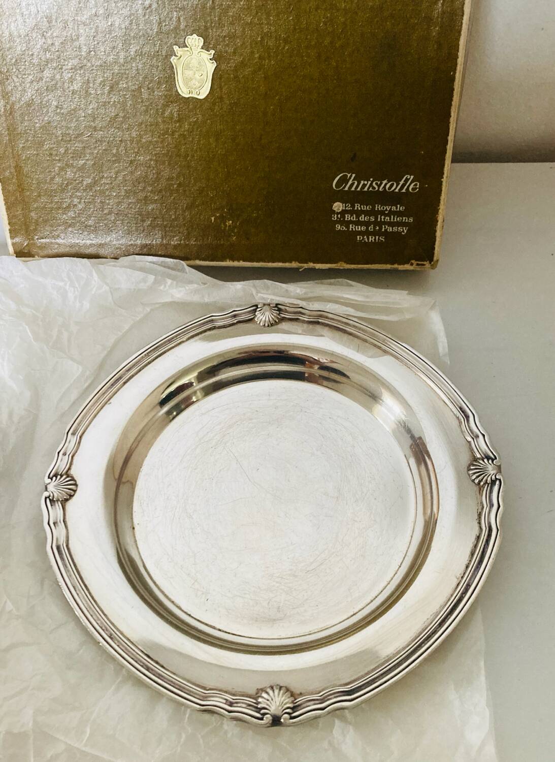 Christofle / galia trays in hallmarked silver metal in their case
