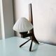Vintage wooden tripod lamp with pleated glass lampshade, 1970