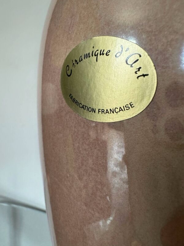 Vase céramique rose poudré années 80
