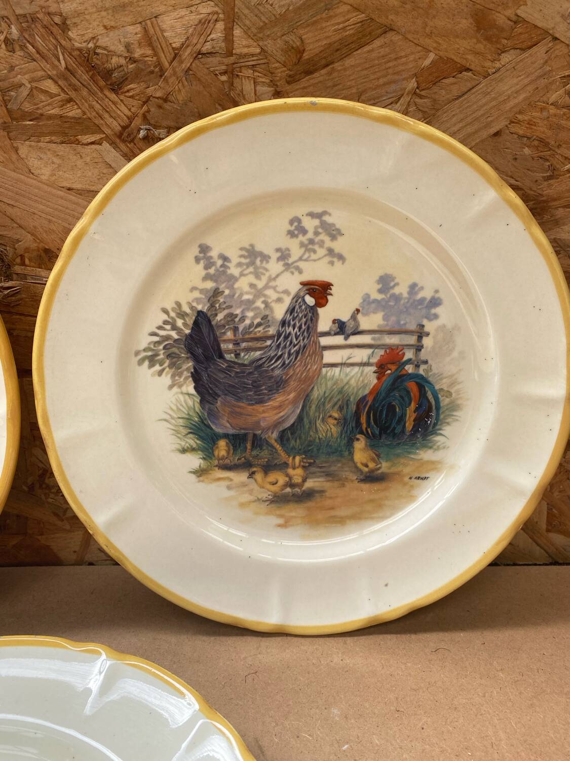 Set of 3 Old Ceramic Plates Decor H. ARNDT Rooster Hen & Duck #B188