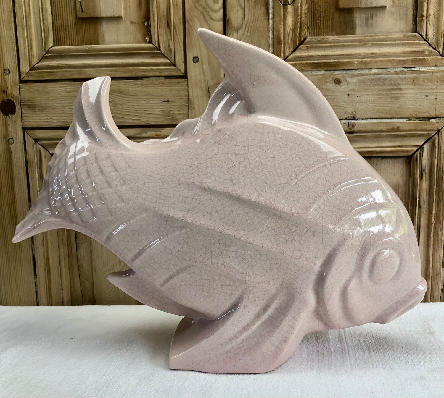 Sculpture poisson craquelé Art Déco céramique Le Jan