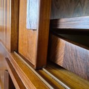 Teak and rosewood enfilade with drawers and doors in marquetry, Denmark, 1950.