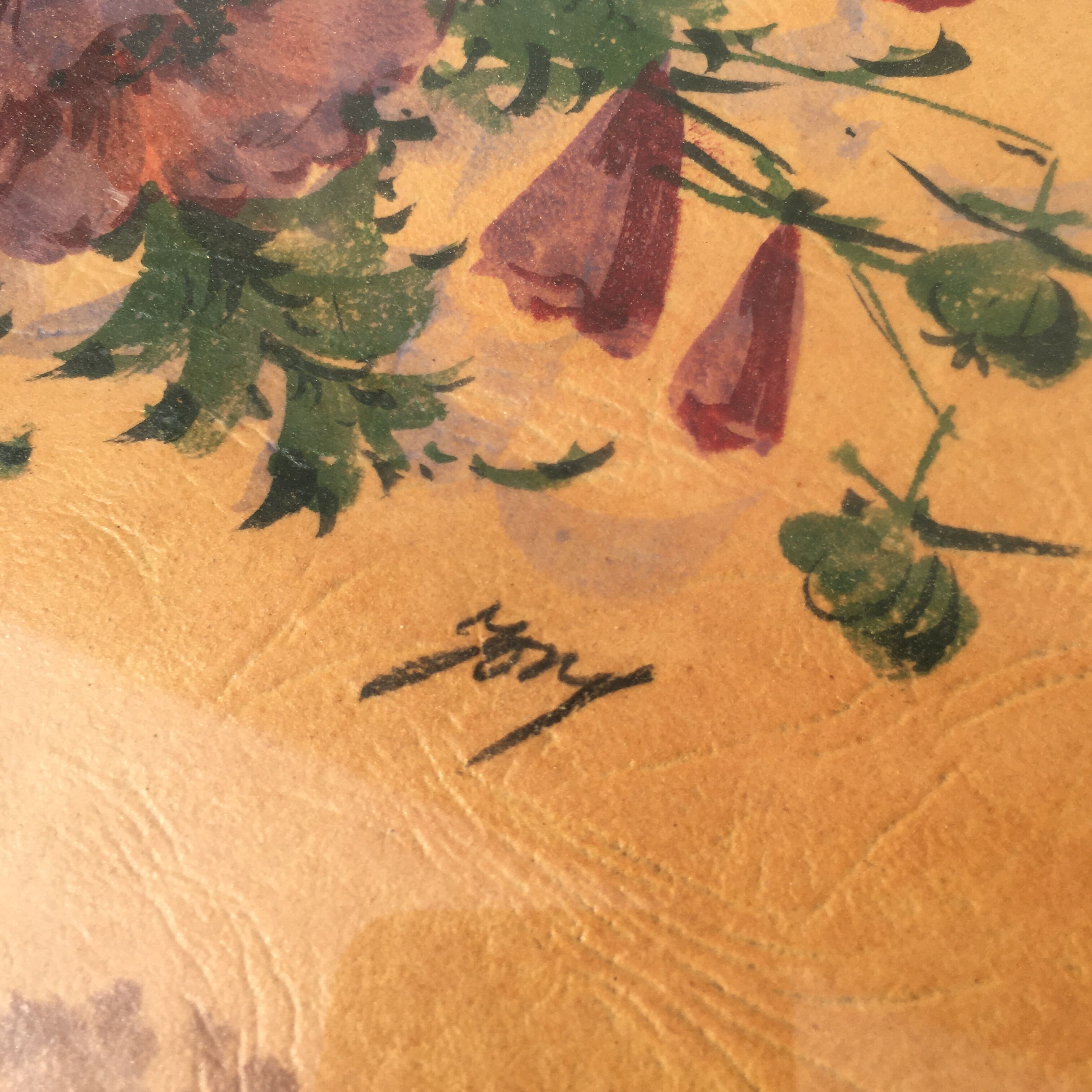 Serving tray with floral watercolor signed
