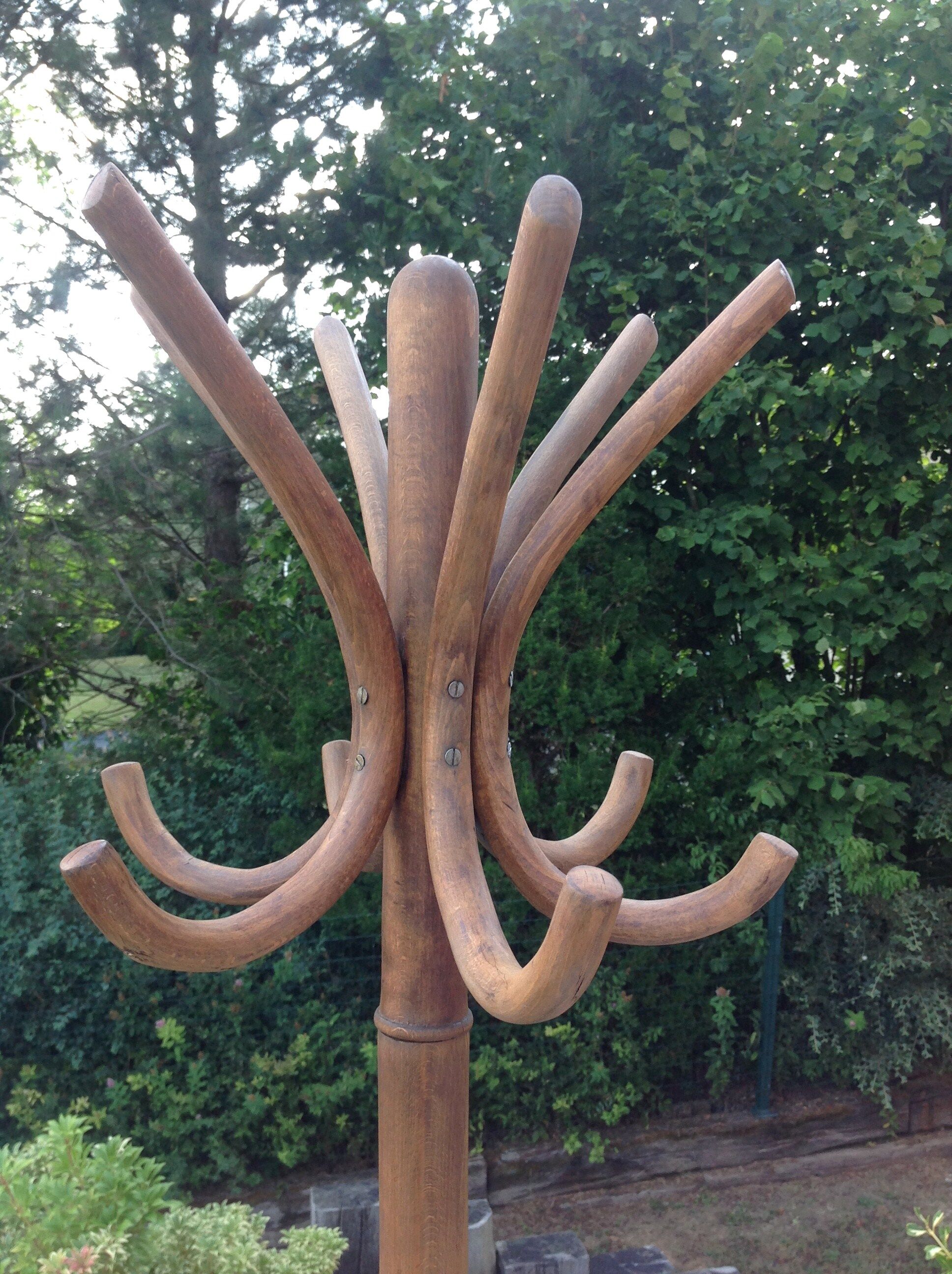 Six-headed coat holder in curved wood vintage 40s-50s