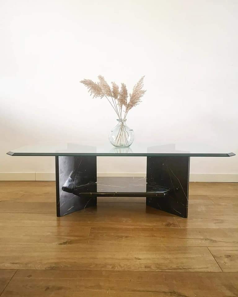 Glass coffee table and black marble base