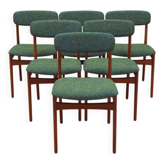 Ensemble de six chaises en teck, design danois, années 1960, fabrication : N. & K. Bundgaar