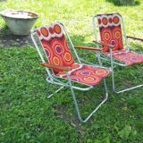 Pair of vintage folding camping chairs 70s