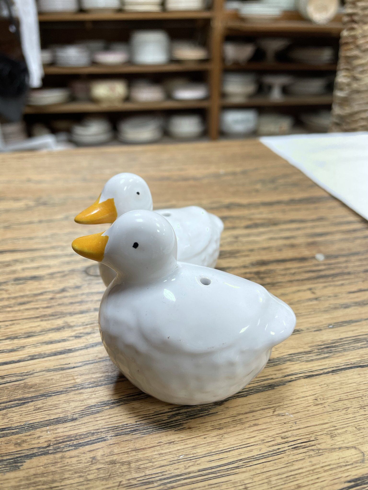Salt and pepper shaker in duck-shaped earthenware