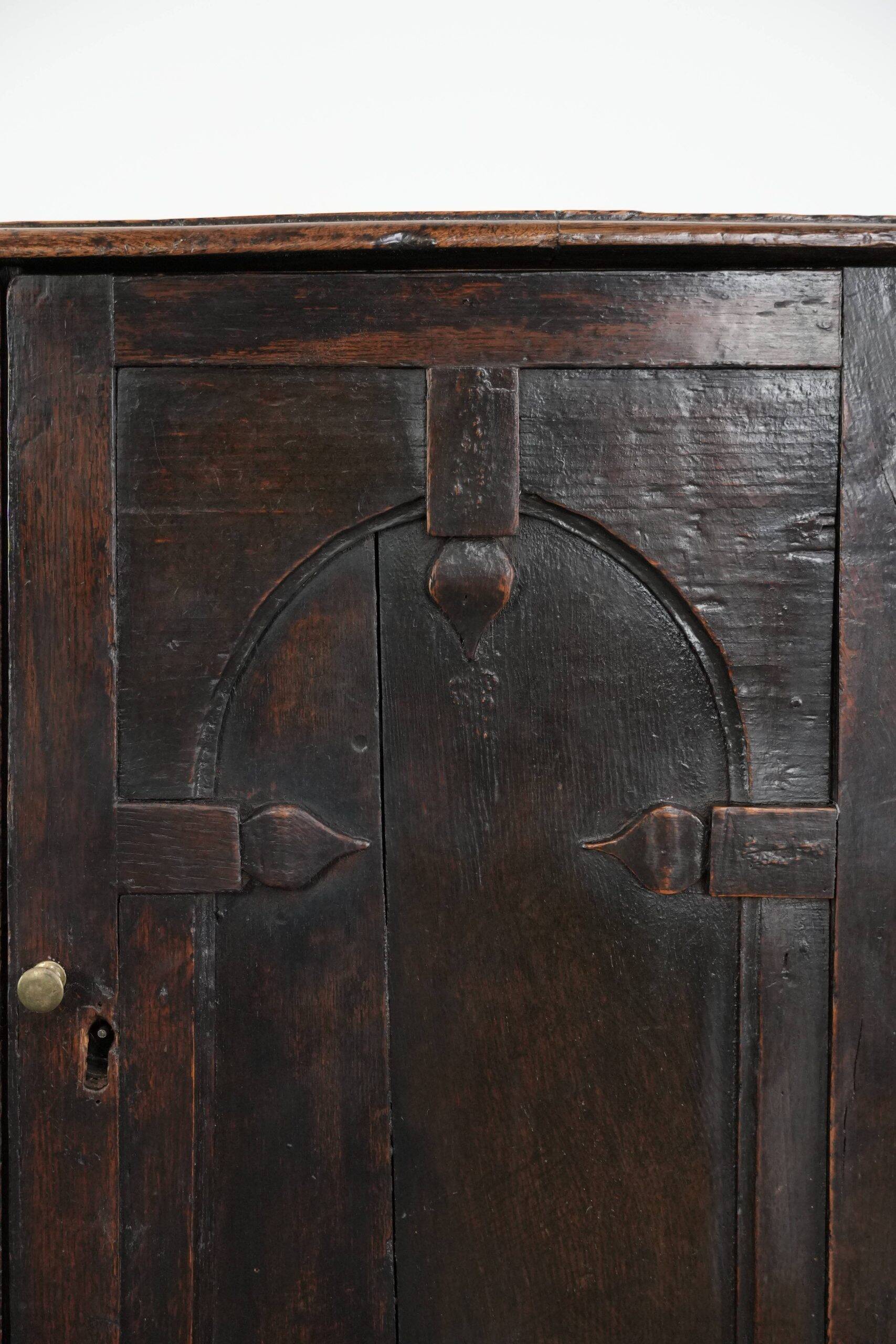 Unique antique English cabinet on stand made of oak from the 17th century