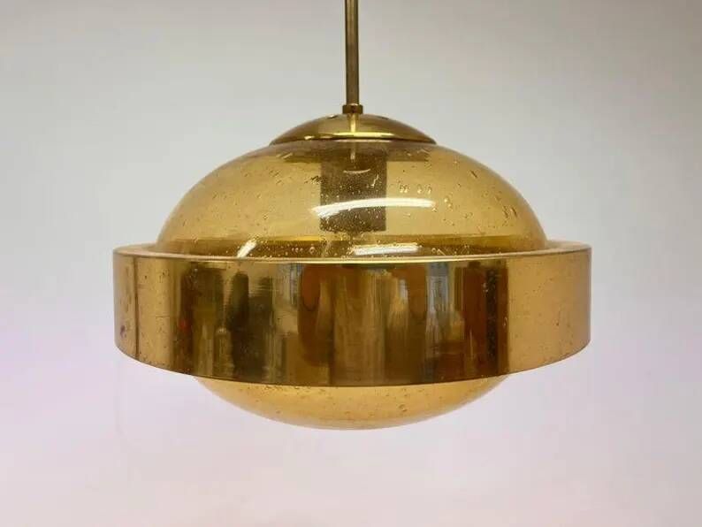 Mid century design Space Age UFO Brass Pendant by Kamenicky Senov, 1970s