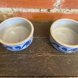 Pair of antique bowls handarbeit salt glaze blue decor vintage #d662