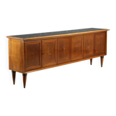 Vintage buffet in walnut veneer and burl, 1950s design.