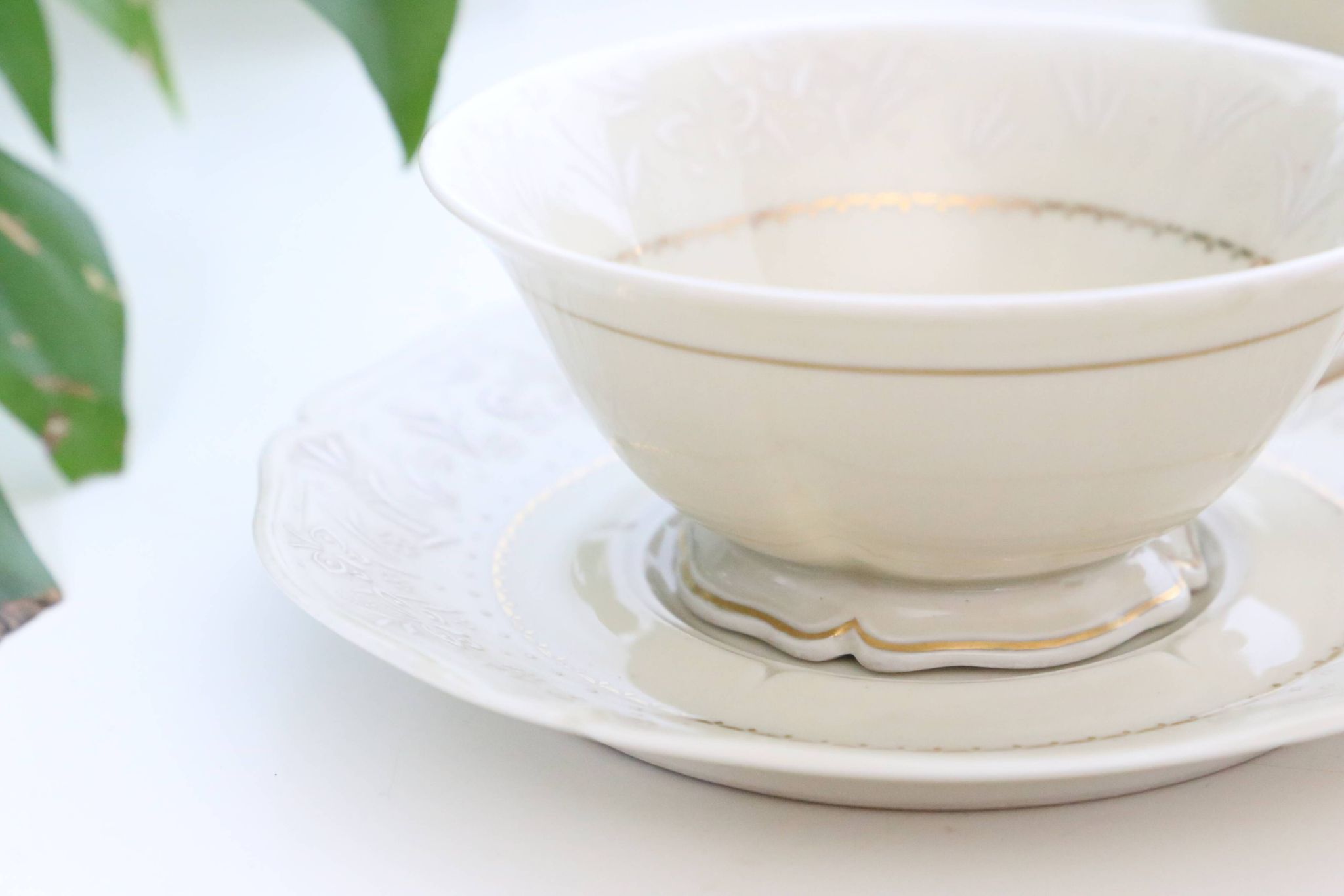 Set of 4 tea cups, porcelain Old Royal Factory of Limoges, Vintage